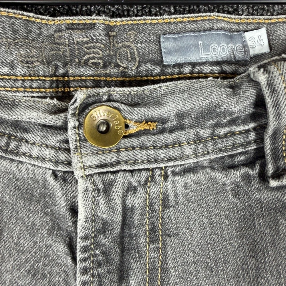 Vintage Levis SilverTab Loose Fit Jeans Men 34x30 Gray Distressed Y2K Baggy Wide
